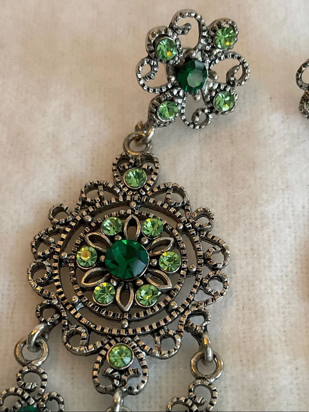 Vintage-Inspired Green Crystal Chandelier Earrings